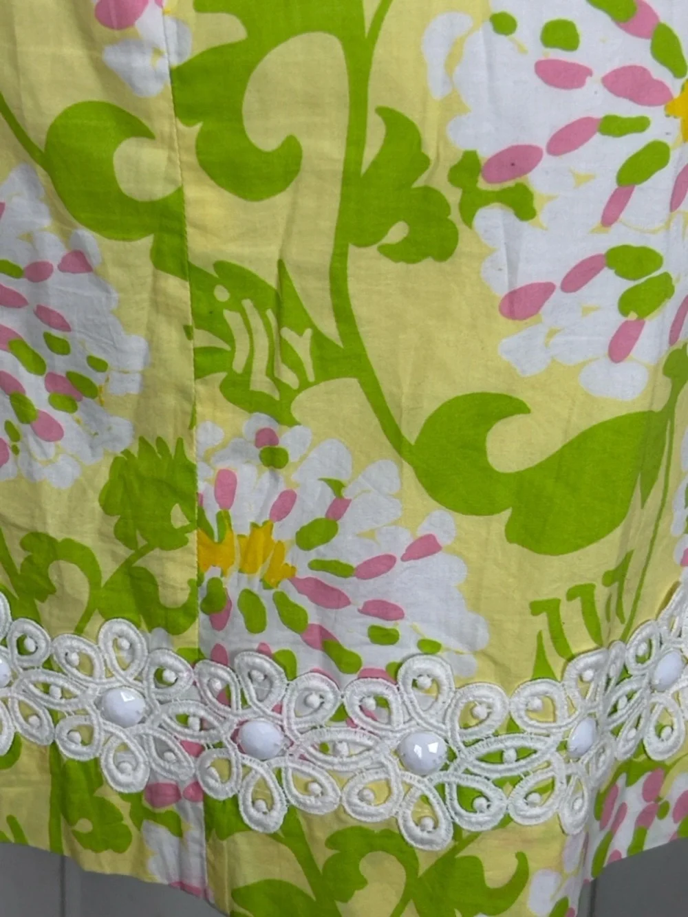 Lilly Pulitzer Jubilee Floral Strapless Dress Size 10 Beaded Lace Trim Fit Flare - Picture 6 of 8